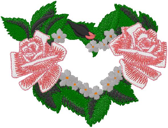 Rose Heart Wreath embroidery design