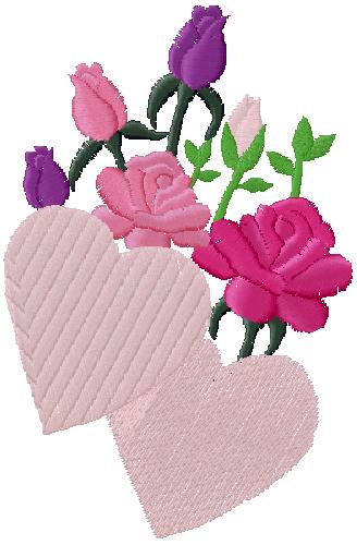 heart and flowers embroidery design