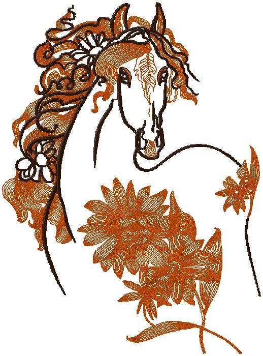 Horse with flowers embroidery design