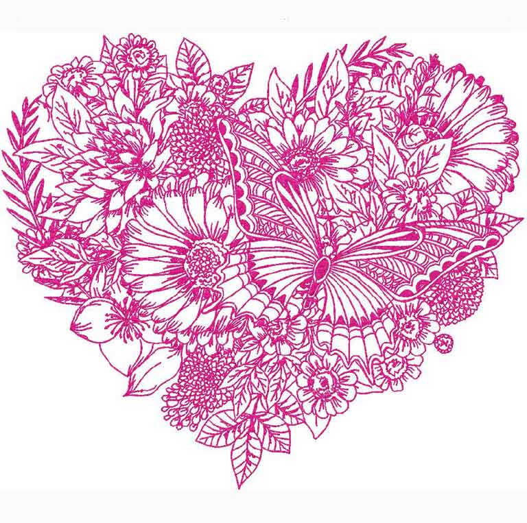 Heart flowers embroidery design