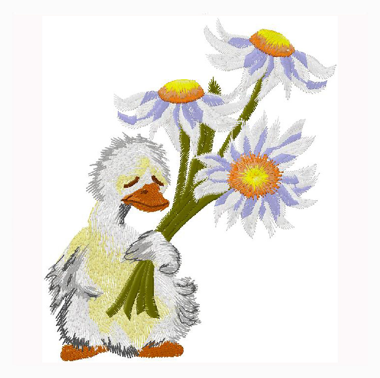 cute duck with flowers embroidery design