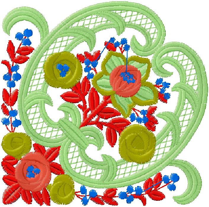 Floral corner pattern embroidery design