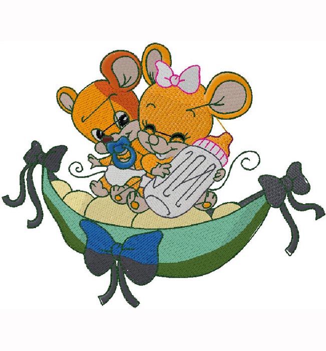 twin Mouse embroidery design