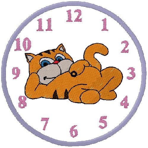 cat clock Embroidery Design