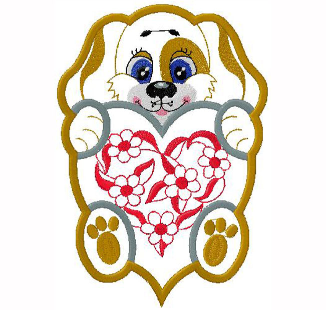 Dog with heart embroidery design