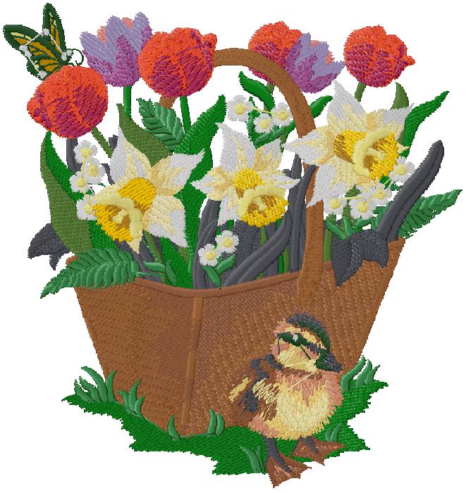 Basket of flowers machine embroidery design