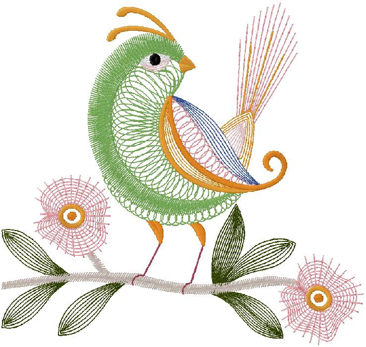 bird with flowers embroidery design