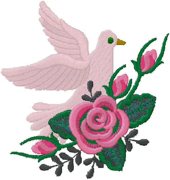 bird with flowers embroidery design