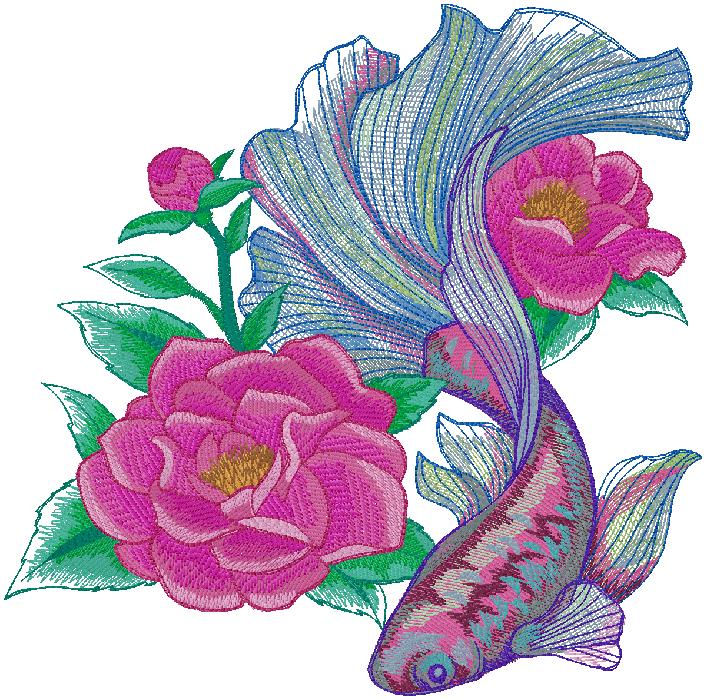 fish with flowers embroidery design