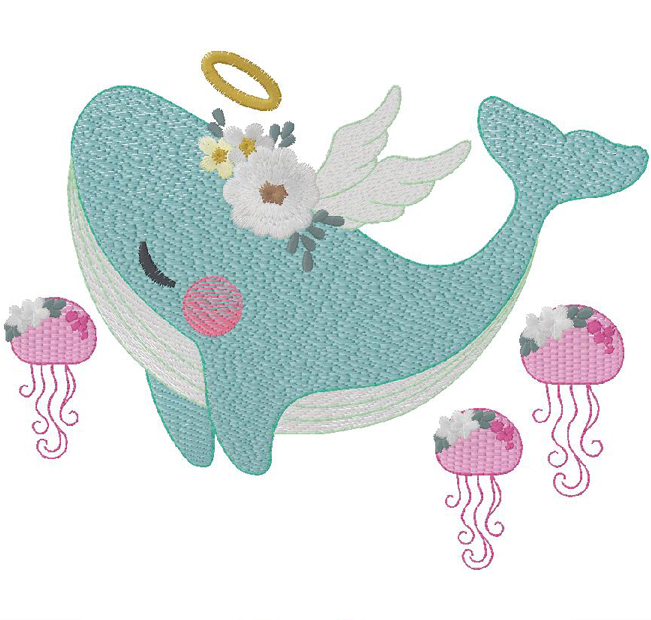 whale machine embroidery design