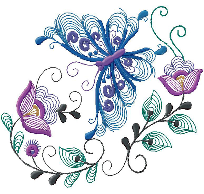 butterfly with flowers embroidery design