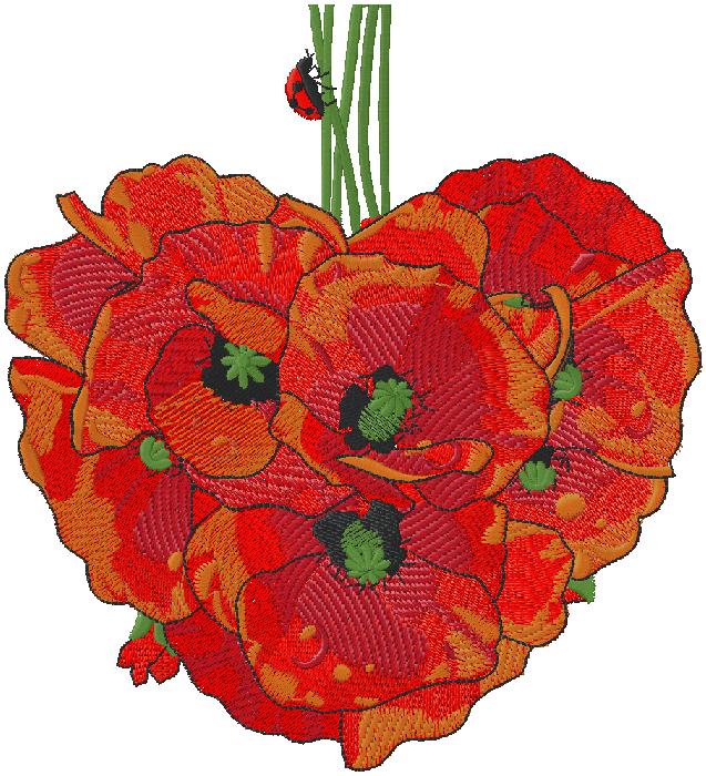 floral heart embroidery design