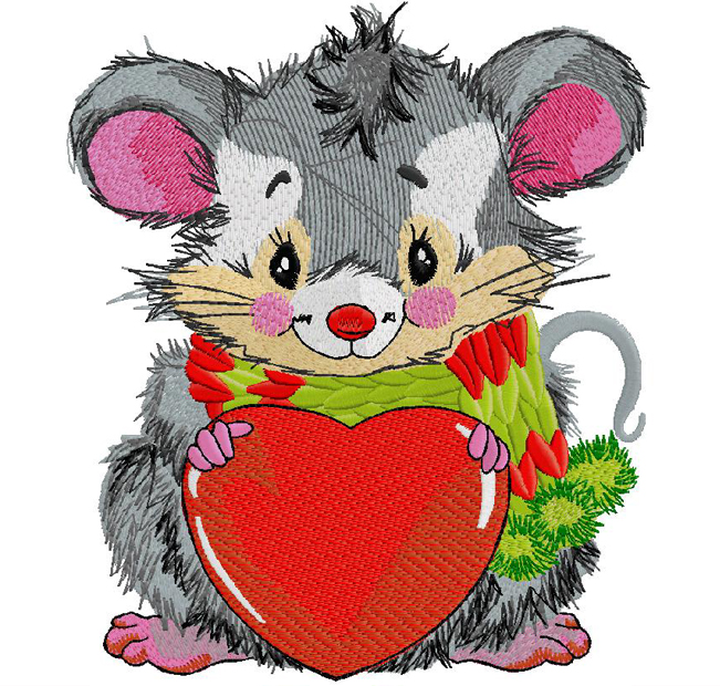 Mouse with Heart embroidery design