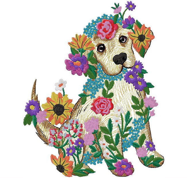 floral puppy embroidery design