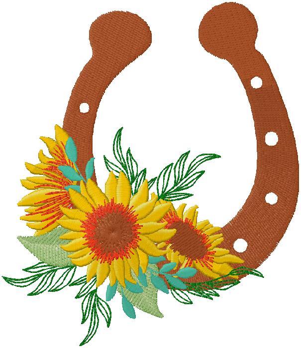 Horseshoe flowers embroidery design