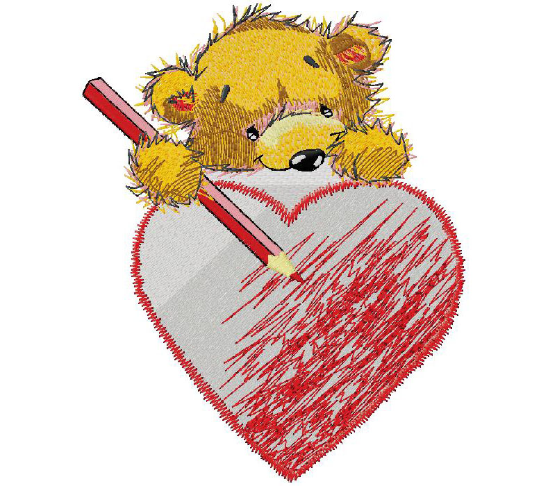 bear with heart embroidery design