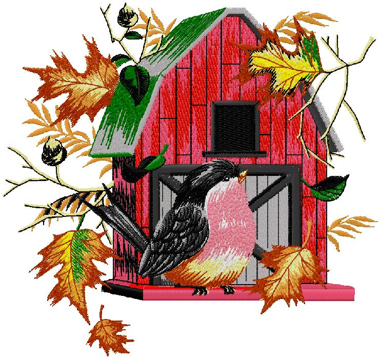 bird home embroidery design