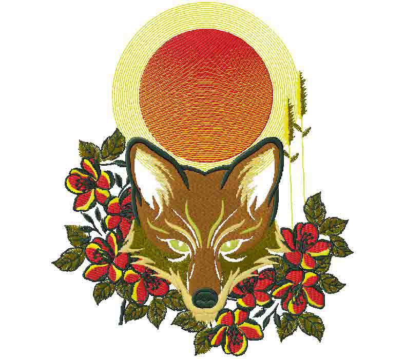 floral fox embroidery design