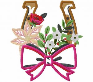 Horseshoe With Flowers  Embroidery Design