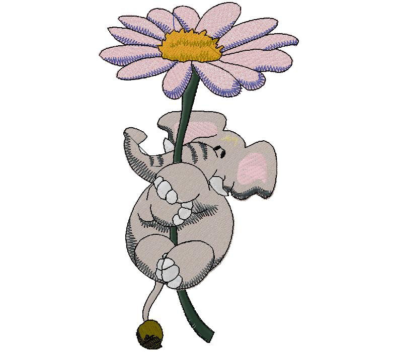 baby Elephant with flower embroidery design