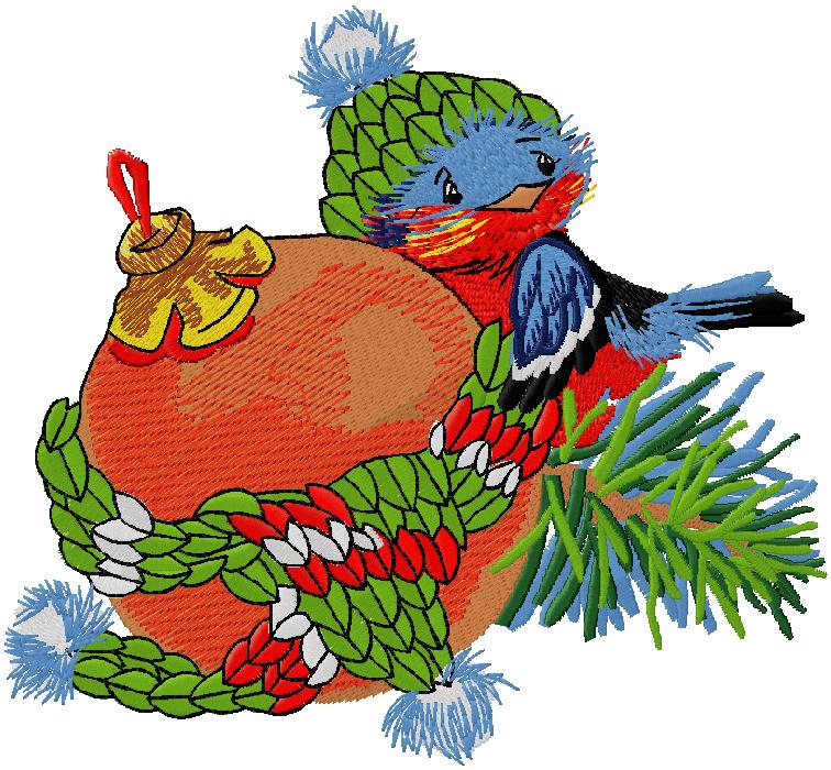 bird in Christmas embroidery design