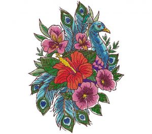 bird with flowers embroidery design