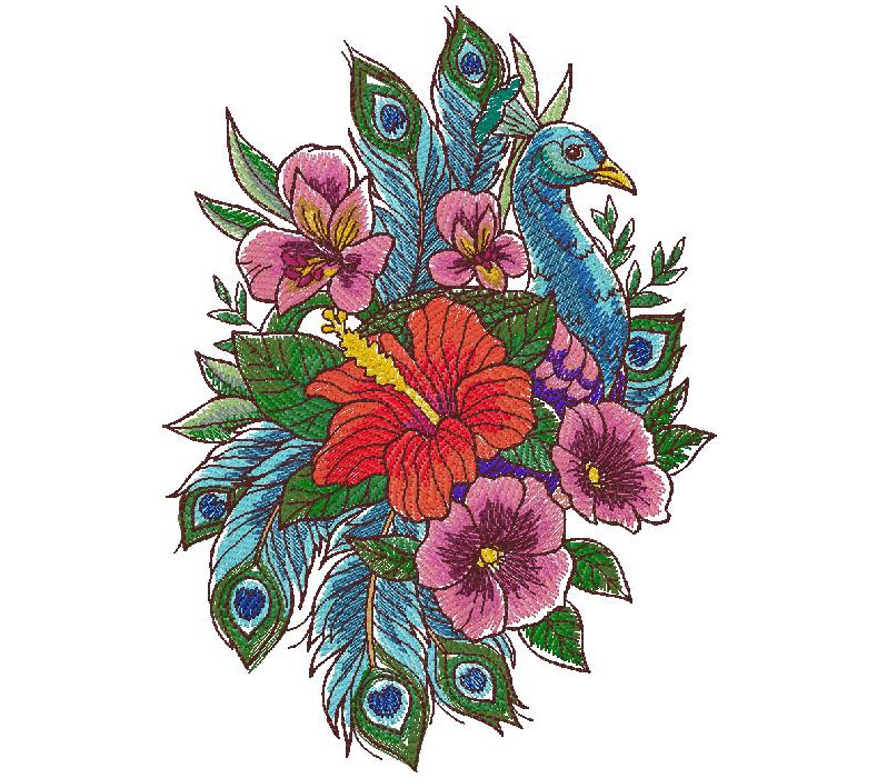 bird with flowers embroidery design