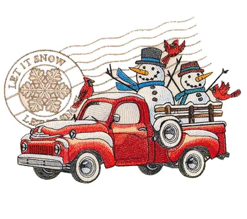 snow mam in chrisms truck embroidery design