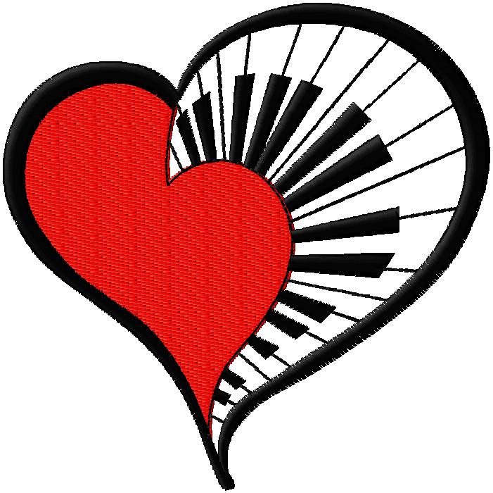 Piano heart embroidery design