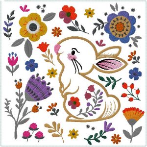 bunny with flowers embroidery design