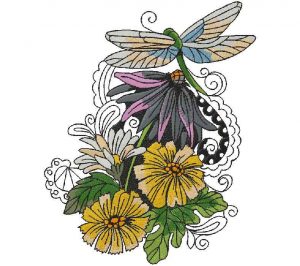 butterfly with flowers embroidery design