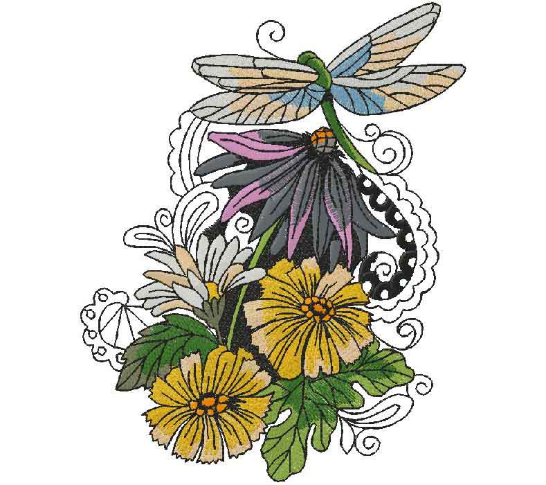 butterfly with flowers embroidery design