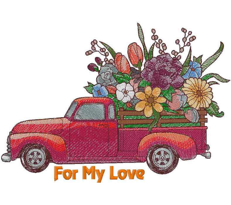 Truck of flowers embroidery designs