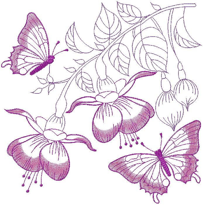 Butterflies with flowers embroidery design