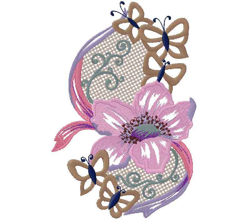 Floral embroidery design with butterflies