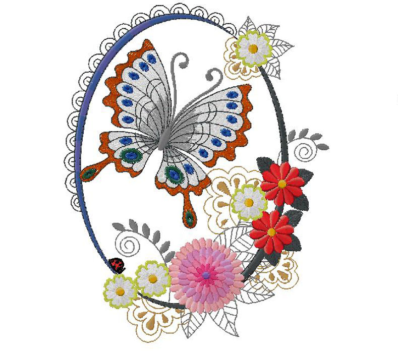 butterfly with flowers embroidery design