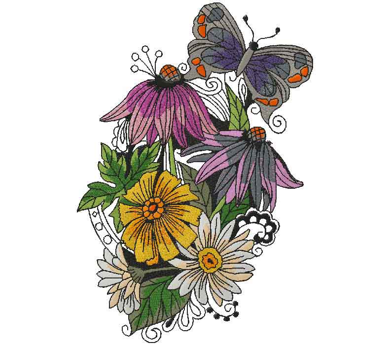 floral with butterfly embroidery design