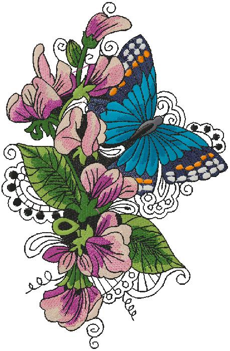 Floral machine embroidery design