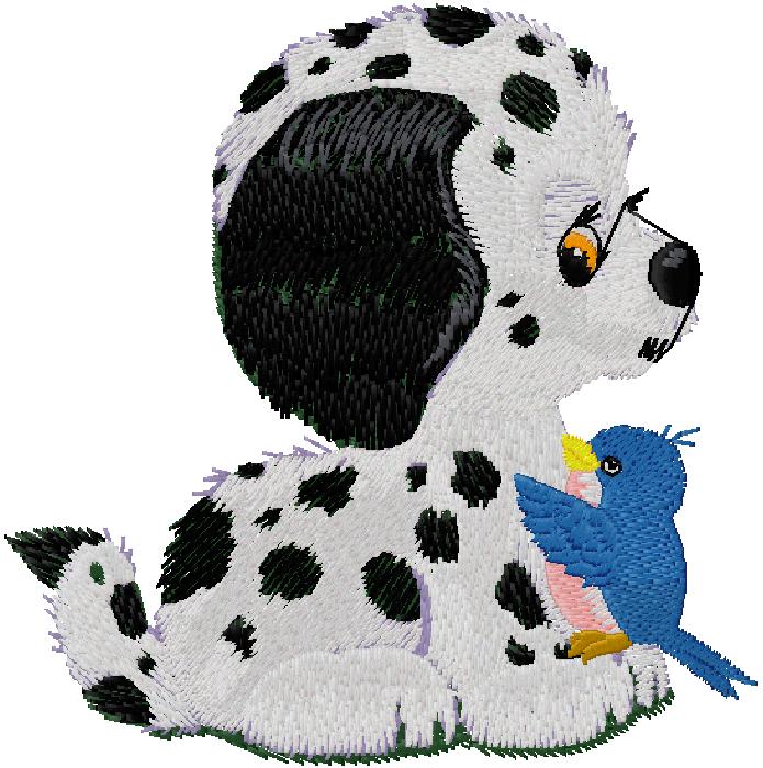 cute dog with bird embroidery design