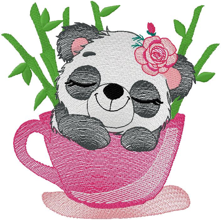 cute panda machine embroidery