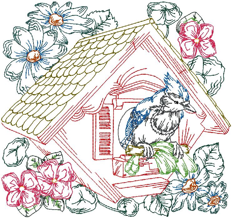 Bird home embroidery design