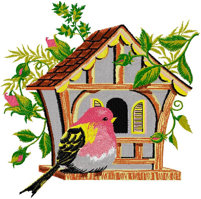 Bird home embroidery design