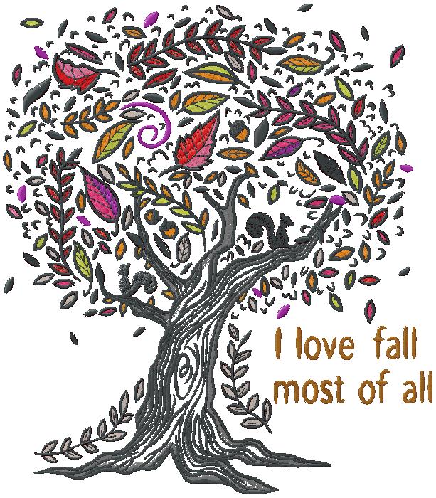 autumn tree embroidery design