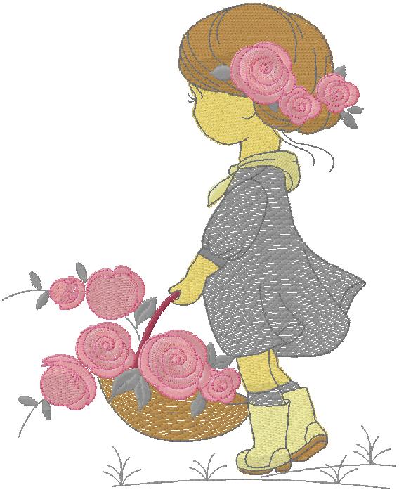 cute girl with flowers embroidery design