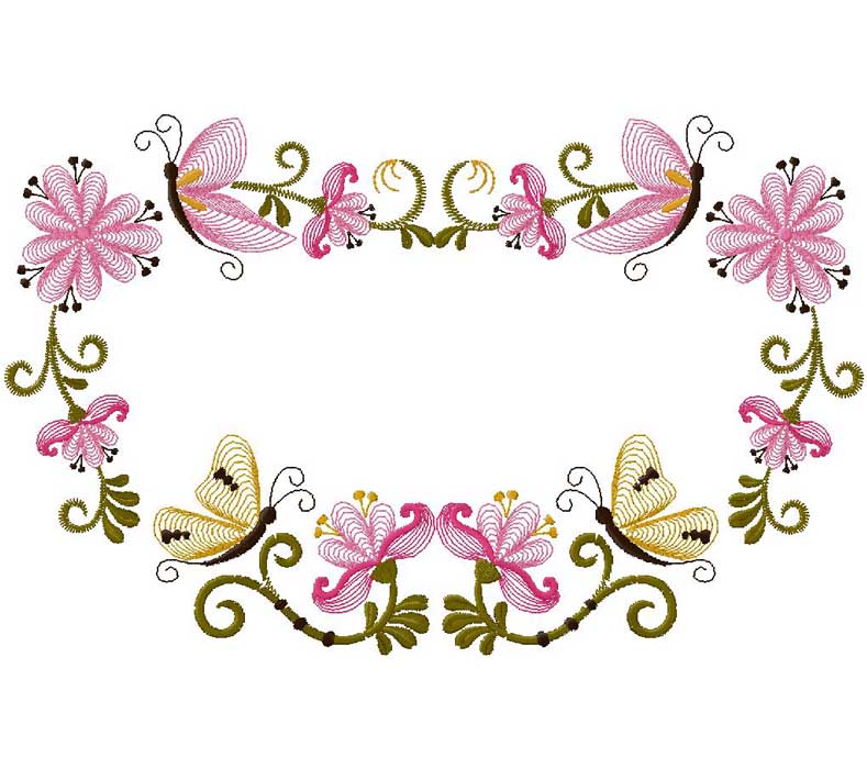 floral with butterflies embroidery design