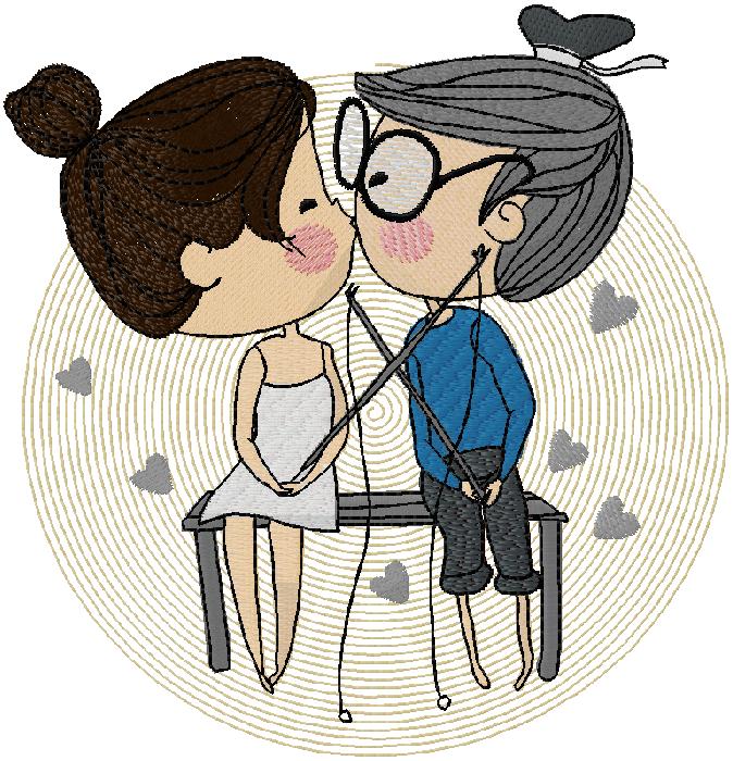 COUPLE KISSING MACHINE EMBROIDERY DESIGN