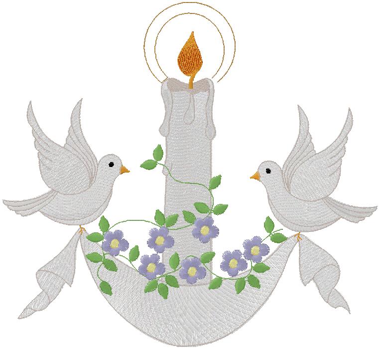 candle with doves  embroidery design