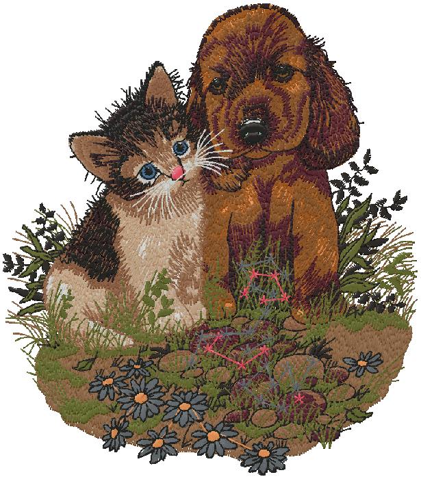 dog with cat embroidery design