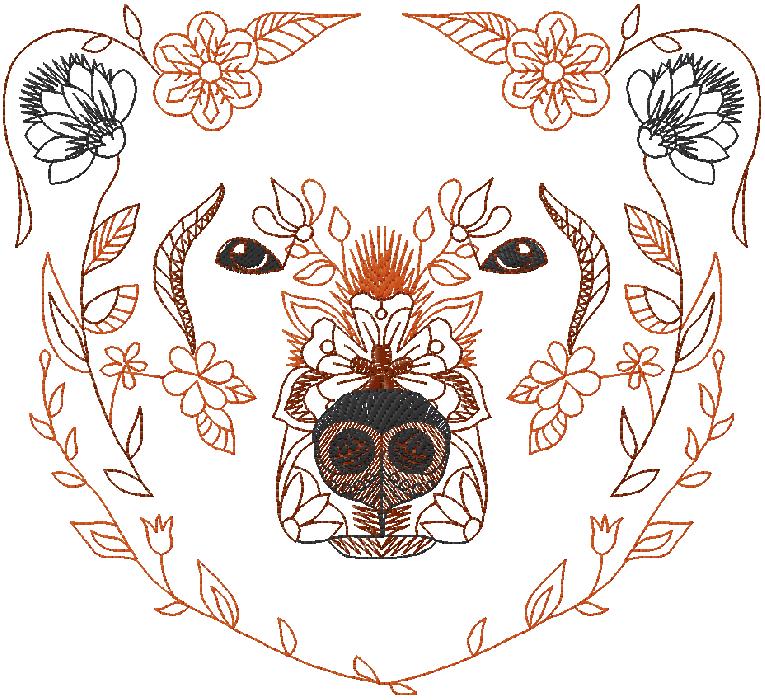 floral Bear face embroidery design