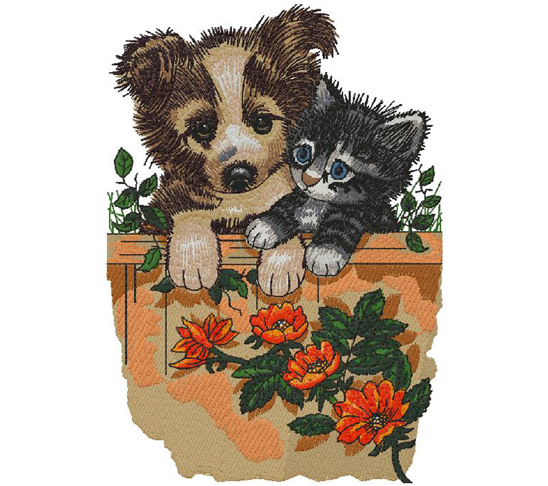 Dog with cat Embroidery Design